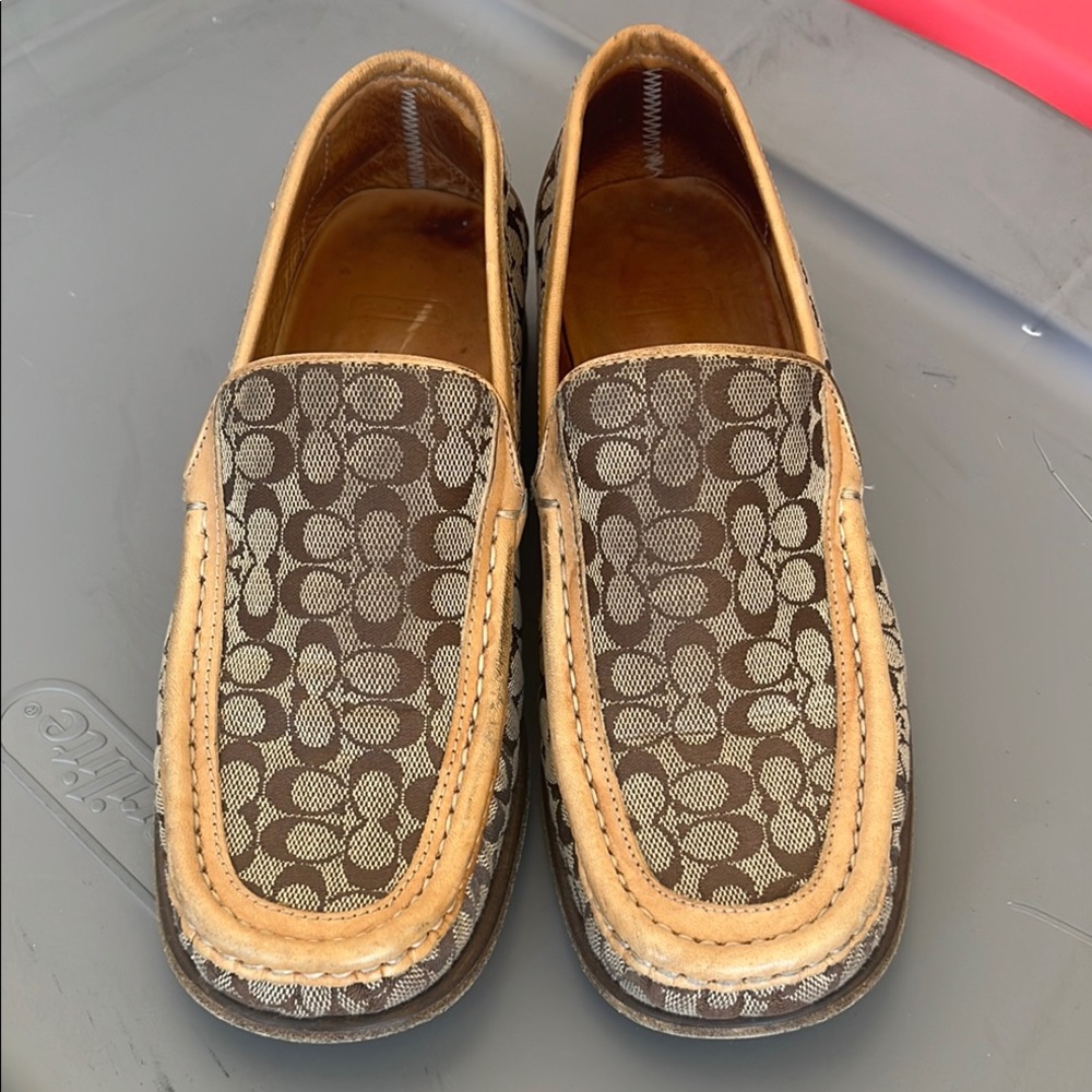 Vintage Coach Signature Brown and Tan Patterned Loafers